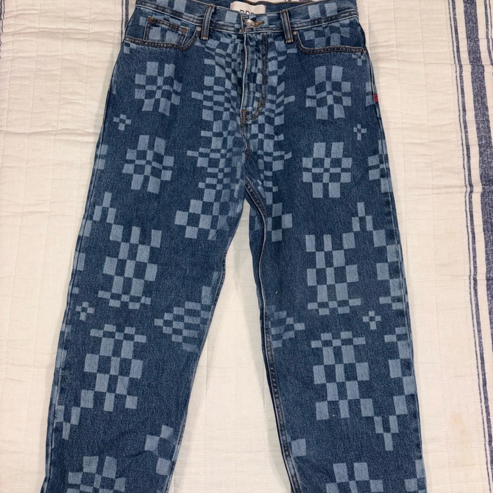 BDG Men's Blue Checkered Relaxed Jeans